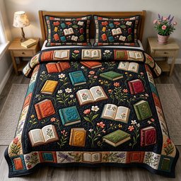 Dark Academia 3 Piece Quilted Bedding Set Gift For Book Lovers