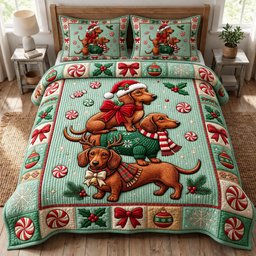 Dachshund Dog 3 Piece Quilted Bedding Set Christmas Gift For Dog Lovers