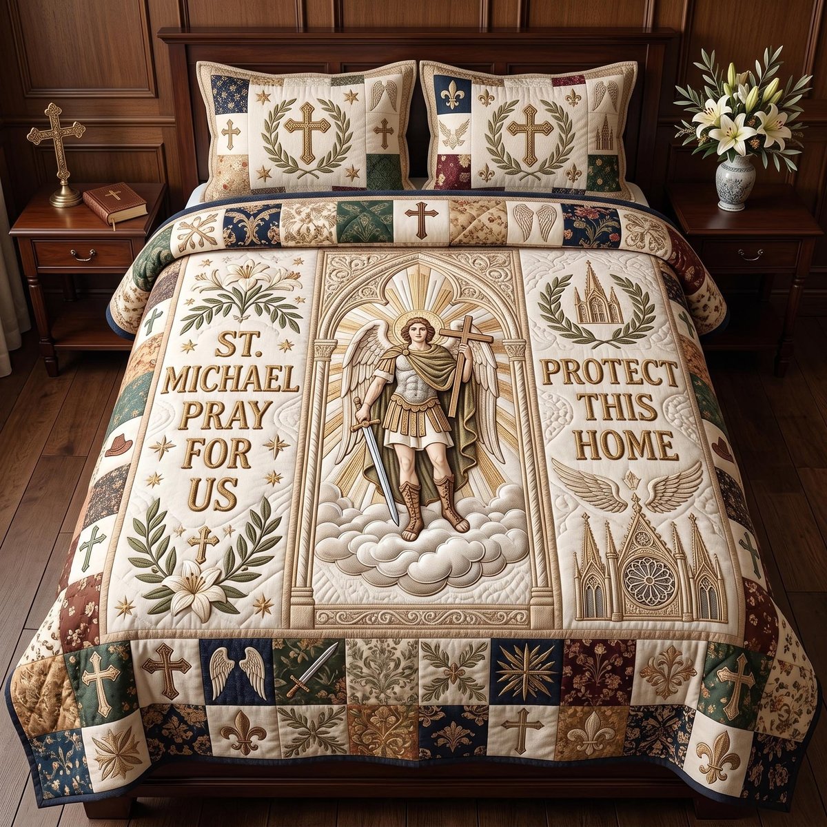 Pray for US Christian 3 Piece Quilted Bedding Set Gift For Christians