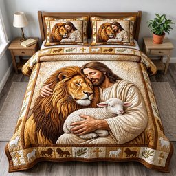 Jesus Christ 3 Piece Quilted Bedding Set Gift For Christians