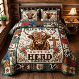 Follow the Word Christian 3 Piece Quilted Bedding Set Gift For Christians