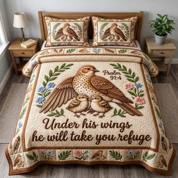 Christian Bird 3 Piece Quilted Bedding Set Gift For Bird Lovers