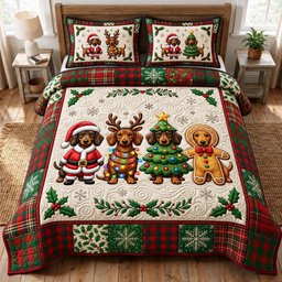 Dachshund Dog 3 Piece Quilted Bedding Set Christmas Gift For Dog Lovers