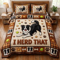 Border Collie 3 Piece Quilted Bedding Set Gift For Dog Lovers