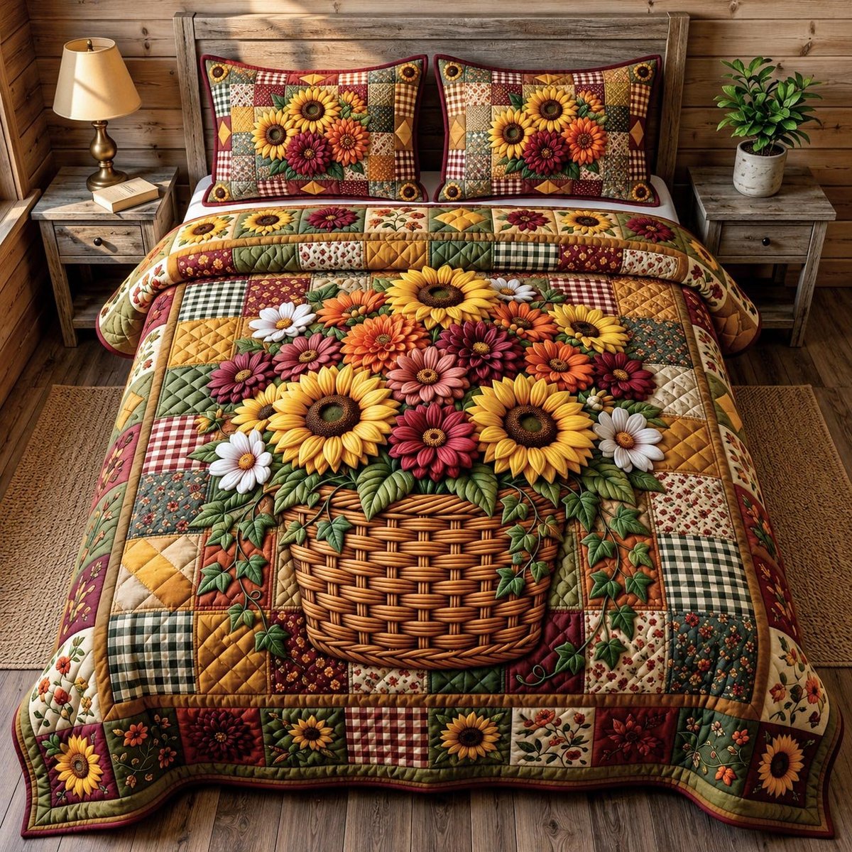 Flower Garden 3 Piece Quilted Bedding Set Gift For Flower Lovers