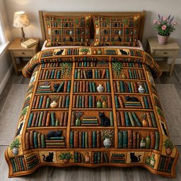 Dark Academia 3 Piece Quilted Bedding Set Gift For Book Lovers