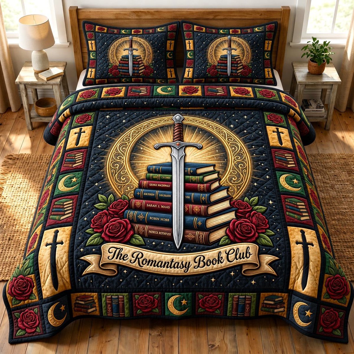 Dark Academia 3 Piece Quilted Bedding Set Gift For Book Lovers