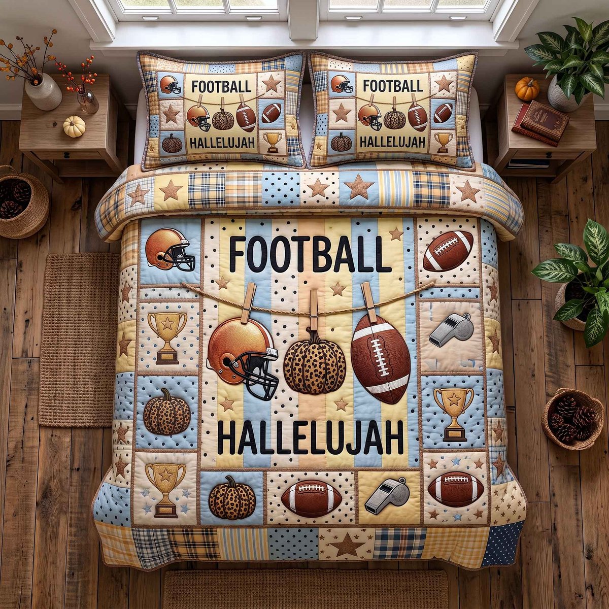 Football Hallelujah 3 Piece Quilted Bedding Set Gift For Sports Fans