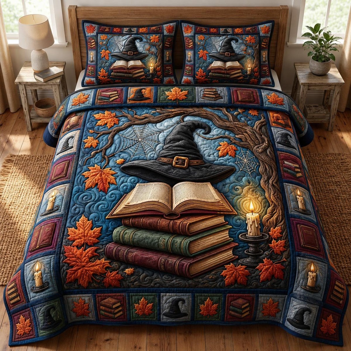 Dark Academia 3 Piece Quilted Bedding Set Gift For Book Lovers