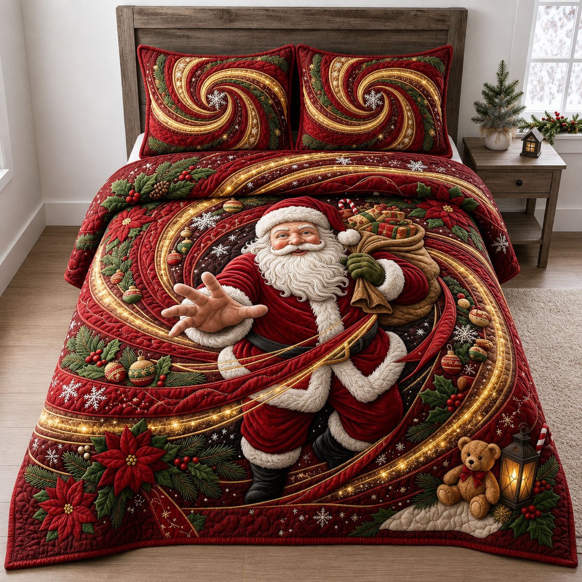 Wind Vortex 3 Piece Quilted Bedding Set Christmas Gift For Holiday Decor Lovers