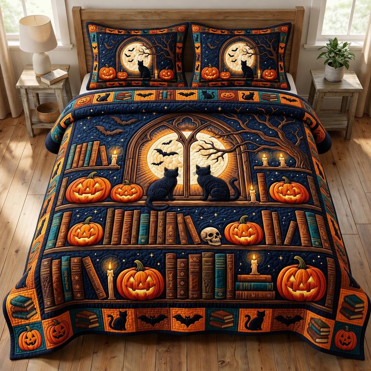 Dark Academia 3 Piece Quilted Bedding Set Gift For Book Lovers