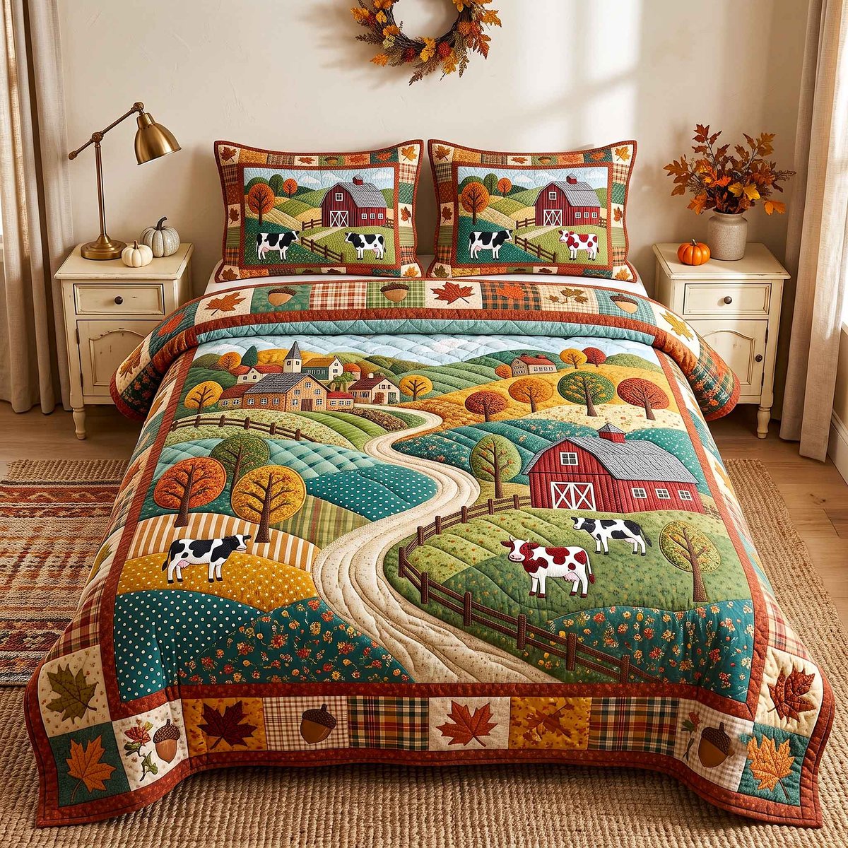 Autumn Homestead 3 Piece Quilted Bedding Set Gift For Farmhouse Decor Lovers