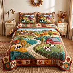 Autumn Homestead 3 Piece Quilted Bedding Set Gift For Farmhouse Decor Lovers