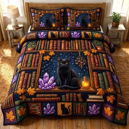 Dark Academia 3 Piece Quilted Bedding Set Gift For Book Lovers