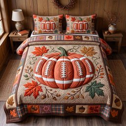 Autumn Gridiron 3 Piece Quilted Bedding Set Gift For Sports Fans