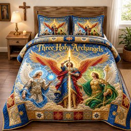 Heavenly Guardians Christian 3 Piece Quilted Bedding Set Gift For Christians