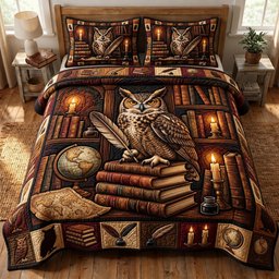 Dark Academia 3 Piece Quilted Bedding Set Gift For Book Lovers