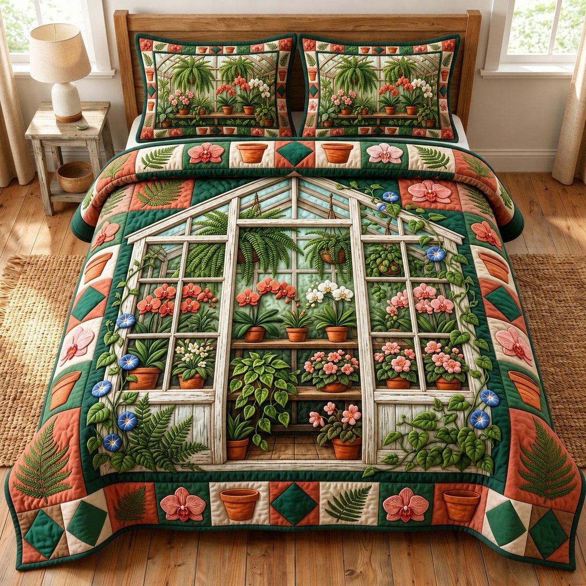 Flower Garden 3 Piece Quilted Bedding Set Gift For Flower Lovers