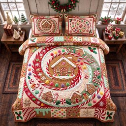 Gingerbread Joy 3 Piece Quilted Bedding Set Christmas Gift For Holiday Decor Lovers