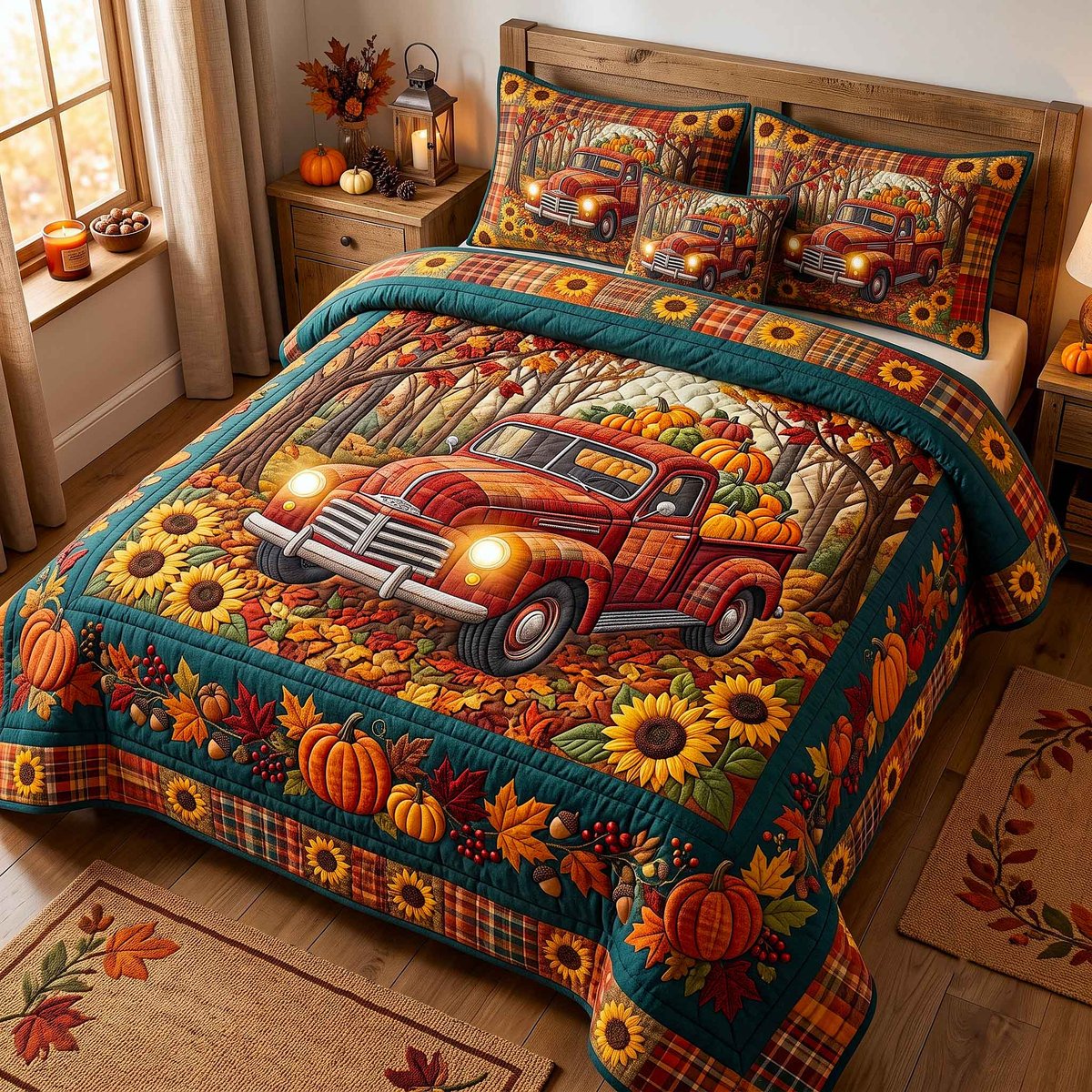 Autumn Homestead 3 Piece Quilted Bedding Set Gift For Farmhouse Decor Lovers