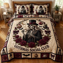 Merry Gothmas 3 Piece Quilted Bedding Set Gift For Gothic Decor Lovers