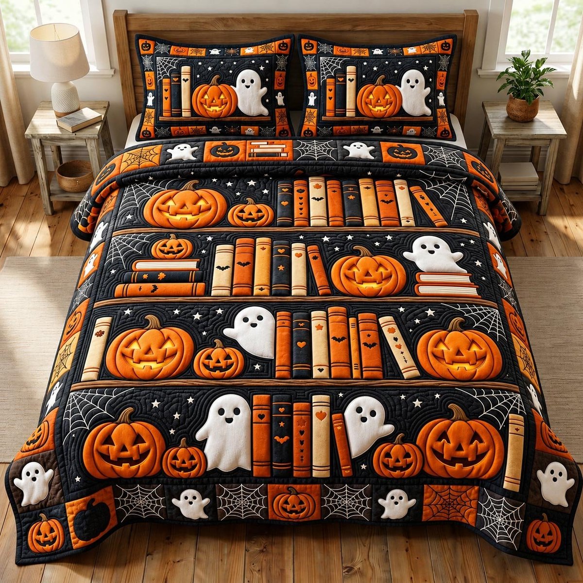 Dark Academia 3 Piece Quilted Bedding Set Gift For Book Lovers