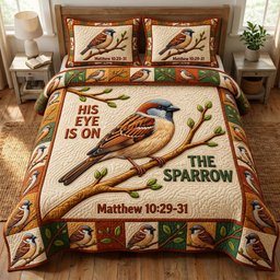 Christian Bird 3 Piece Quilted Bedding Set Gift For Bird Lovers