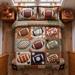 Autumn Gridiron 3 Piece Quilted Bedding Set Gift For Sports Fans