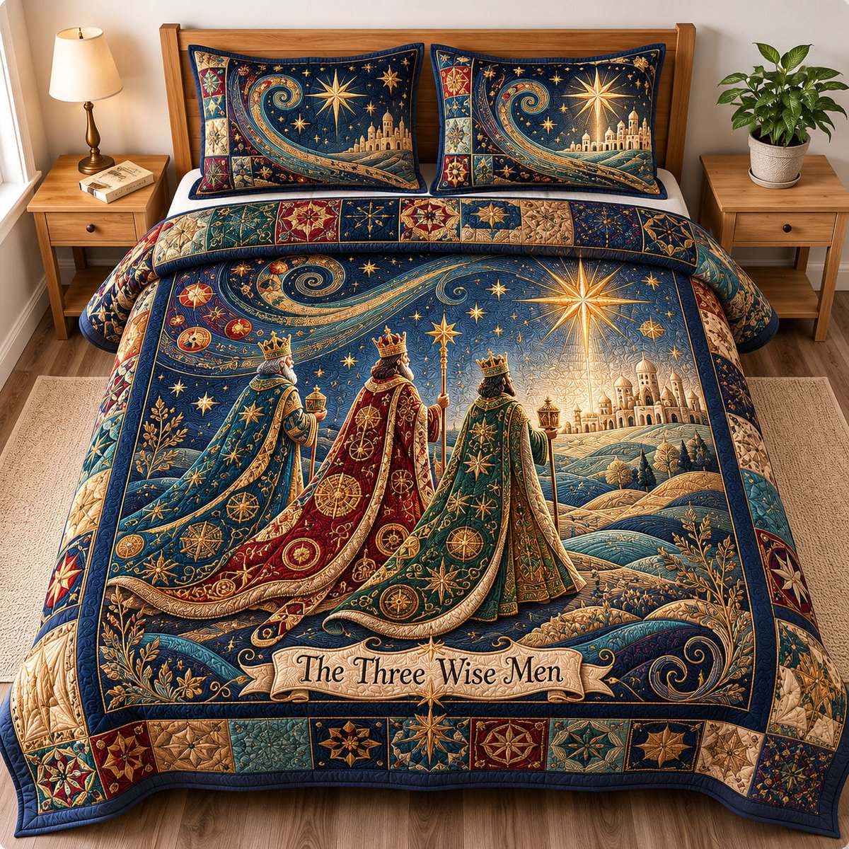 Three Wise Men Journey 3 Piece Quilted Bedding Set Gift For Holiday Decor Lovers