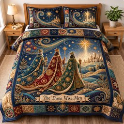 Three Wise Men Journey 3 Piece Quilted Bedding Set Gift For Holiday Decor Lovers