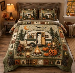 Haunted Camper 3 Piece Quilted Bedding Set Halloween Gift For Campers