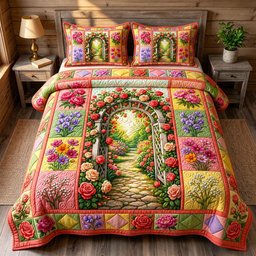 Flower Garden 3 Piece Quilted Bedding Set Gift For Flower Lovers