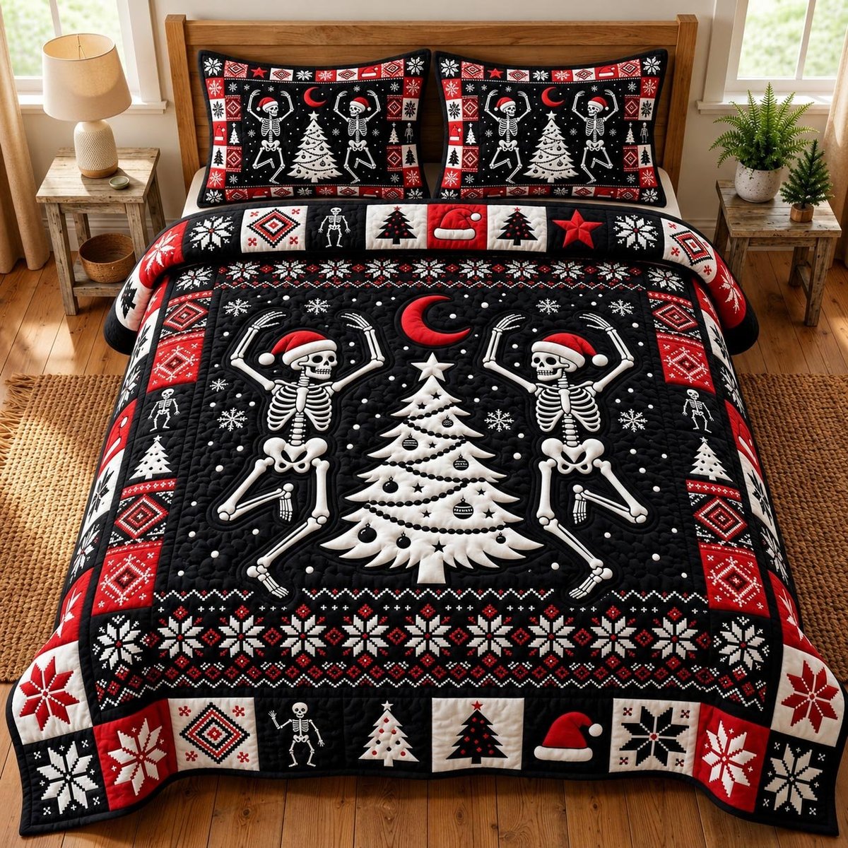 Merry Gothmas 3 Piece Quilted Bedding Set Gift For Gothic Decor Lovers