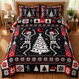 Merry Gothmas 3 Piece Quilted Bedding Set Gift For Gothic Decor Lovers