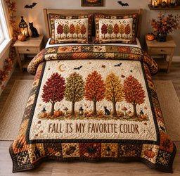 Autumn Forest 3 Piece Quilted Bedding Set Halloween Gift For Gothic Decor Lovers
