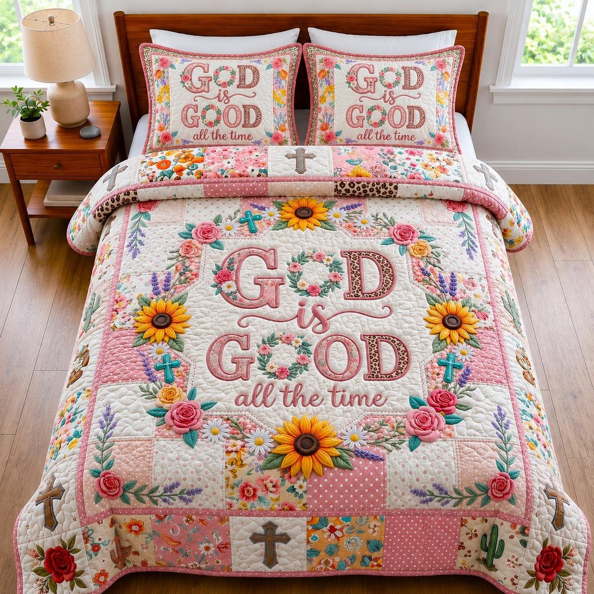 God Is Good Christian 3 Piece Quilted Bedding Set Gift For Christians
