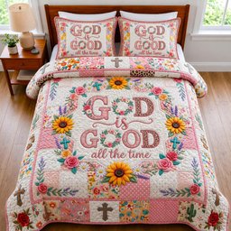 God Is Good Christian 3 Piece Quilted Bedding Set Gift For Christians