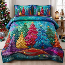 Festive Forest 3 Piece Quilted Bedding Set Gift For Nature Lovers