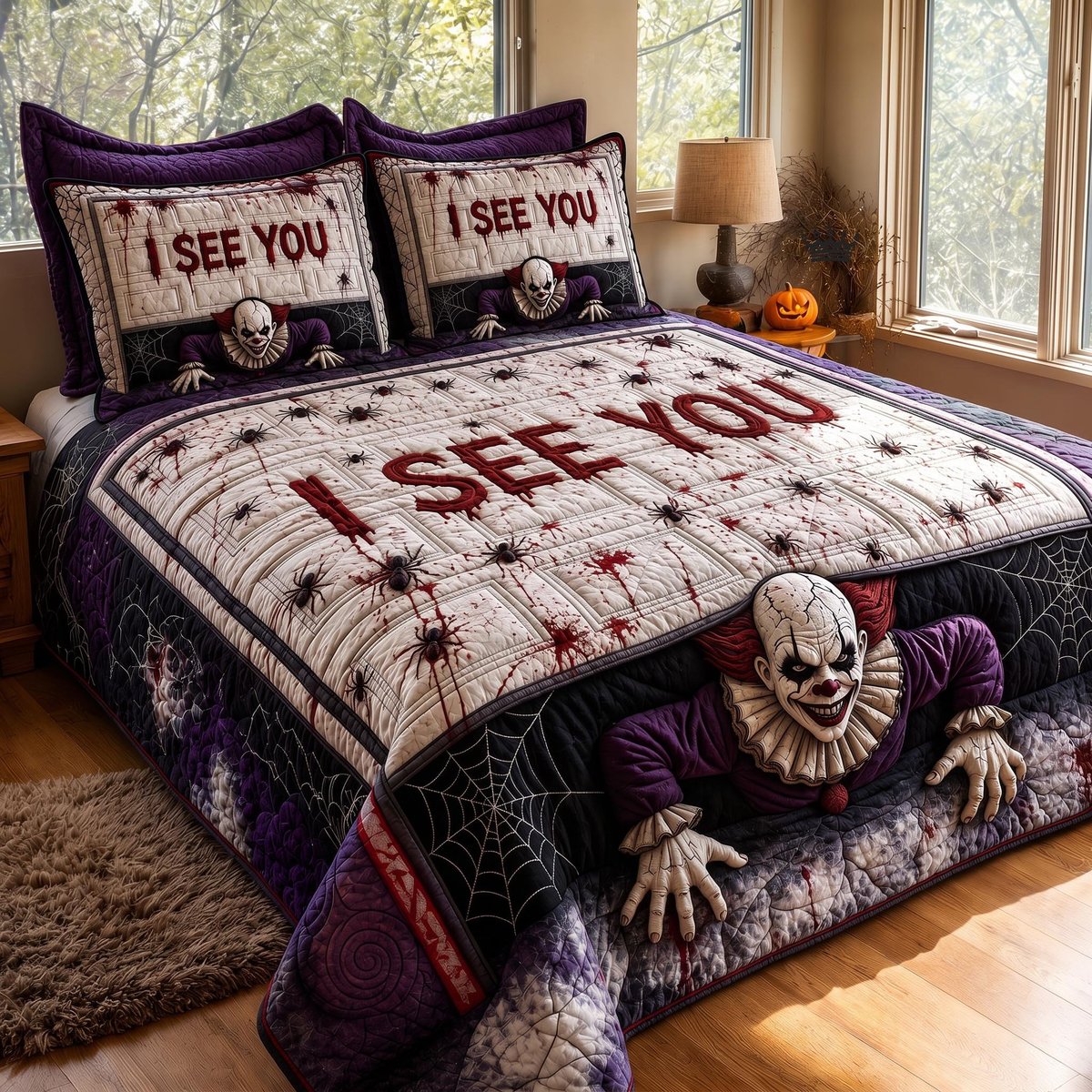 I See You 3 Piece Quilted Bedding Set Gift For Gothic Decor Lovers