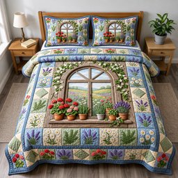 Flower Garden 3 Piece Quilted Bedding Set Gift For Flower Lovers