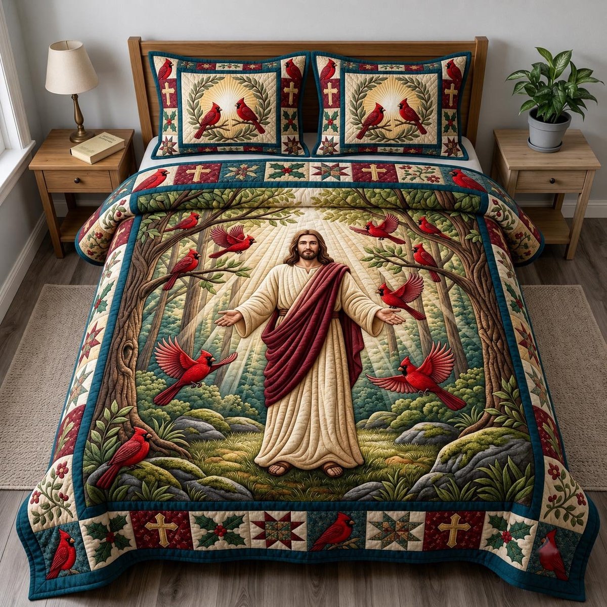 Jesus Christ 3 Piece Quilted Bedding Set Gift For Christians