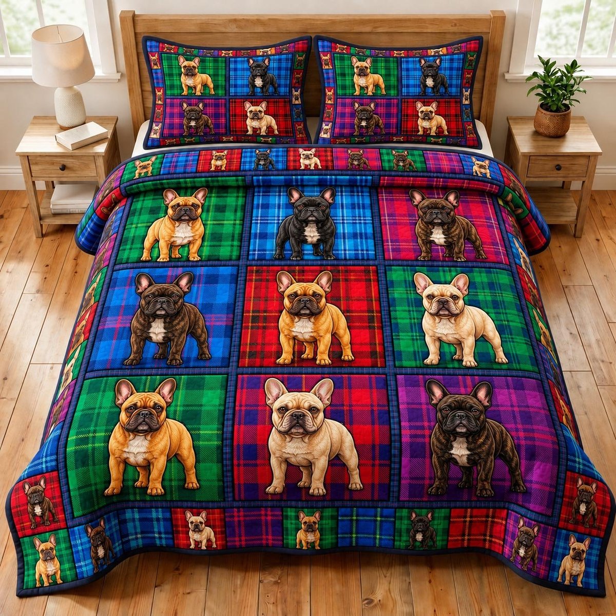 French Bulldog 3 Piece Quilted Bedding Set Gift For Dog Lovers