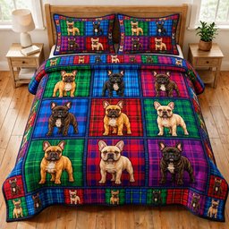 French Bulldog 3 Piece Quilted Bedding Set Gift For Dog Lovers
