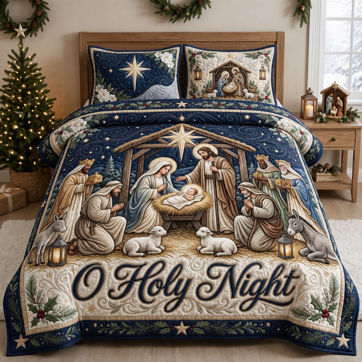 Oh Holy Night 3 Piece Quilted Bedding Set Gift For Christians