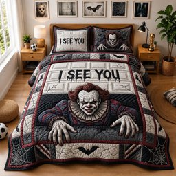 Creepy Clown 3 Piece Quilted Bedding Set Gift For Gothic Decor Lovers