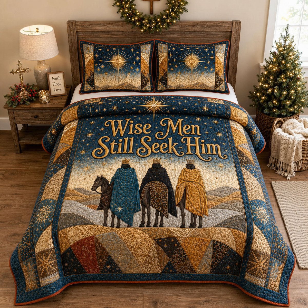 Wise Men Still Seek Him 3 Piece Quilted Bedding Set Gift For Holiday Decor Lovers