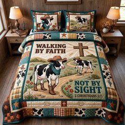 Not by Sight Christian 3 Piece Quilted Bedding Set Gift For Christians