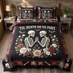 Haunted Skeleton 3 Piece Quilted Bedding Set Halloween Gift For Gothic Decor Lovers