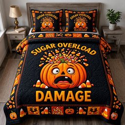 Haunted 3 Piece Quilted Bedding Set Halloween Gift For Gothic Decor Lovers