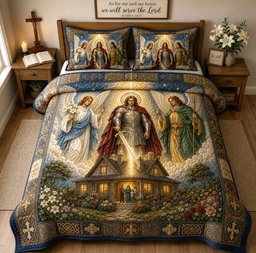 Holy Archangels Family Protection 3 Piece Quilted Bedding Set Gift For Christians